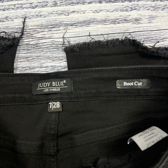 Judy Blue Boot Cut High Rise Button Fly Raw Hem Black Jeans 88670 Size 7/28 - Picture 5 of 8